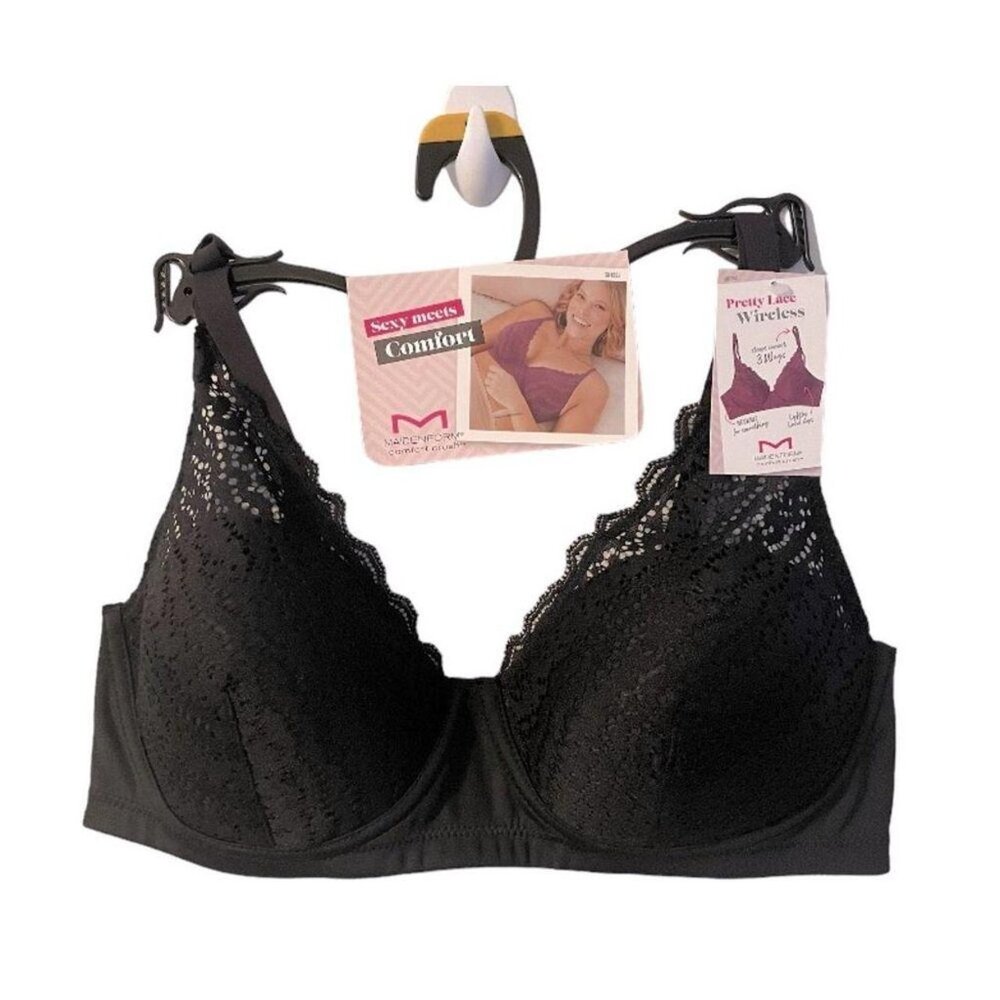 NEW Maidenform Black Pretty Lace Wireless Bra XL- NWT